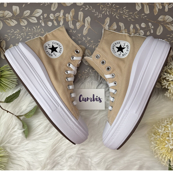 Converse by YOU Chuck Taylor All Star Hi Top Move Shoes Size Women' 7 Tan/ White - Picture 1 of 9